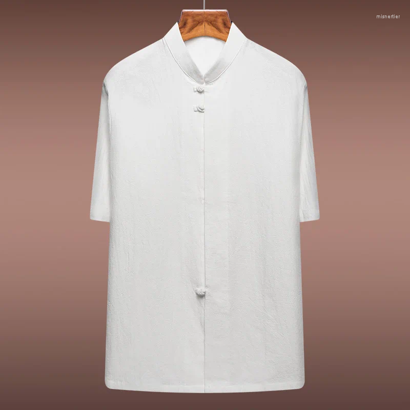 القمصان غير الرسمية للرجال الأزرق Jiao Young و Middle Summer Summer Shirt Citon City Shirt زر العقد الصيني أعلى ملابس