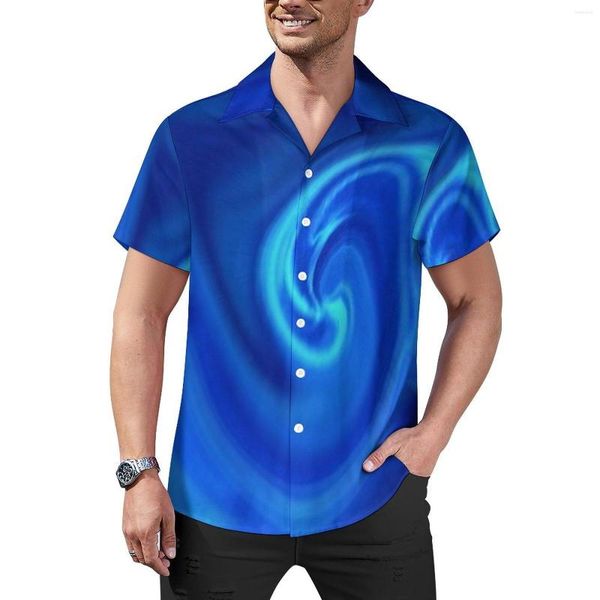 Chemises décontractées pour hommes Chemise liquide bleue Imprimé abstrait Vacances Lâche Été Tendance Blouses Manches courtes Graphique Vêtements surdimensionnés