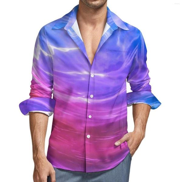 Chemises décontractées pour hommes bleu rose violet liquide Y2K chemise homme Art abstrait automne Cool Blouses à manches longues graphique hauts surdimensionnés