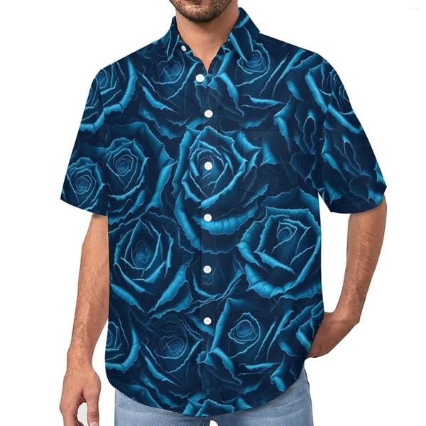 Chemises décontractées pour hommes Bleu Rose Blouses florales Mâle Vintage Fleurs Hawaii Graphique à manches courtes Drôle surdimensionné Chemise de vacances Idée cadeau