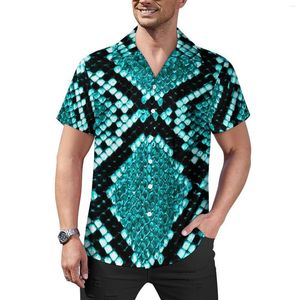 Chemises décontractées pour hommes Chemise en peau de serpent bleue Vintage Print Vacation Loose Hawaiian Fashion Blouses Short Sleeve Graphic Vêtements surdimensionnés