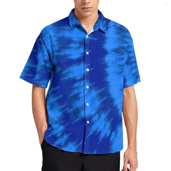 Camisas informales para hombre, camisa de playa con efecto tie dye y remolino azul, blusas Vintage hawaianas de medianoche y agua para hombre, ropa de calle, blusas con patrón, Tops de talla grande