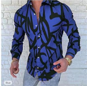Chemises décontractées pour hommes Bleu Turbulent Imprimer Hommes Chemise à poitrine unique Mode Luxe Manches longues Tops Vêtements Hawaii Cardigan