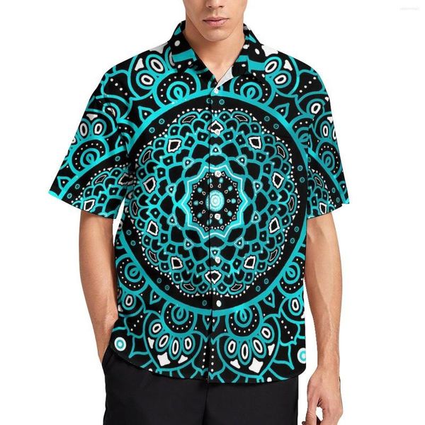 Chemises décontractées pour hommes bleu blanc Mandala chemise ample hommes plage rétro imprimé fleuri conception hawaïenne à manches courtes Harajuku chemisiers surdimensionnés