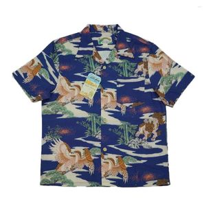 Casual overhemden voor heren BOB DONG Chinese stijl heren Hawaiian Pocket Tee Vintage korte mouw blauw