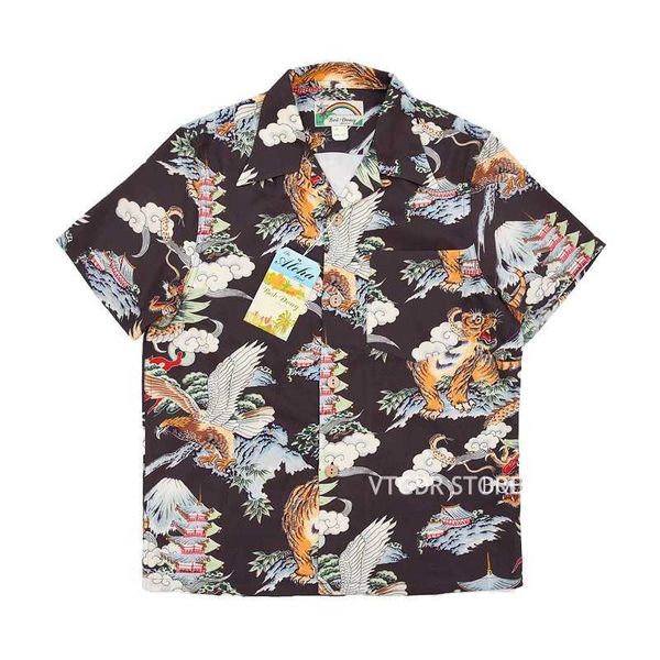 Chemises décontractées pour hommes Bob Dong Mens Vintage Hawaiian Aloha Floral Shirt Mount Fuji Dragon Tiger Eagle Pattern Hawaii Beach Party Cruise Luau Shirts 240424