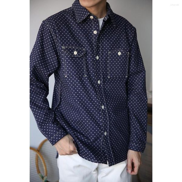 Chemises décontractées pour hommes BOB DONG Wabash Star Print Work Shirt Indigo Vintage Inspired Long Sleeve Amekaji