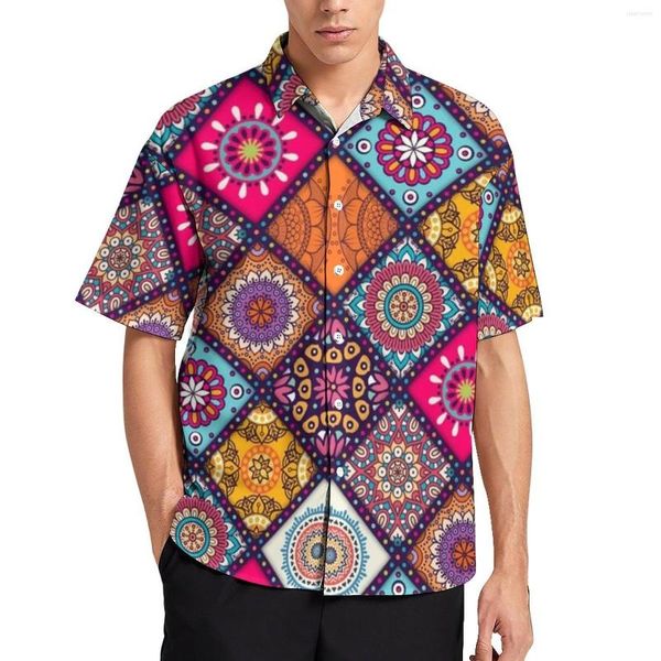 Chemises décontractées pour hommes bohème Mandala vacances chemise Hippies imprimer hawaïen homme Y2K Blouses à manches courtes vêtements personnalisés grande taille 4XL