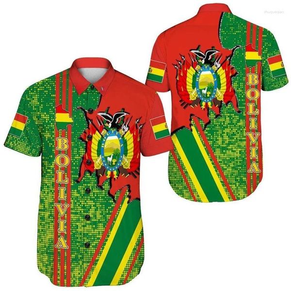 Camisas casuales para hombres Bolivia Flag Map Gráfico para hombres Camisa de manga corta de Hawai
