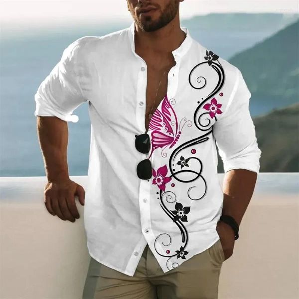 Chemises décontractées pour hommes Graphiques botaniques Chemise d'été imprimée en 3D à manches courtes boutonnée pour les vacances 2023