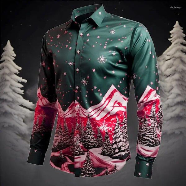 Camisas casuales para hombres Boutique Árbol de Navidad Copo de nieve Camisa con estampado de verano Cardigan Solapa Camiseta interior Calle Moda Top