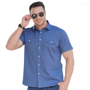 Casual shirts voor heren boetiek l-10xl mode korte mouw shirt stevige kleur ademende comfort trend plus kunstmest