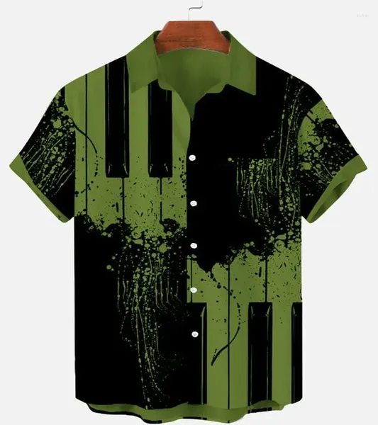 Camisas Casuales para Hombres Boutique Splink Piano Key Impreso Camisa De Manga Corta Ropa De Moda Callejera Cárdigan Transpirable