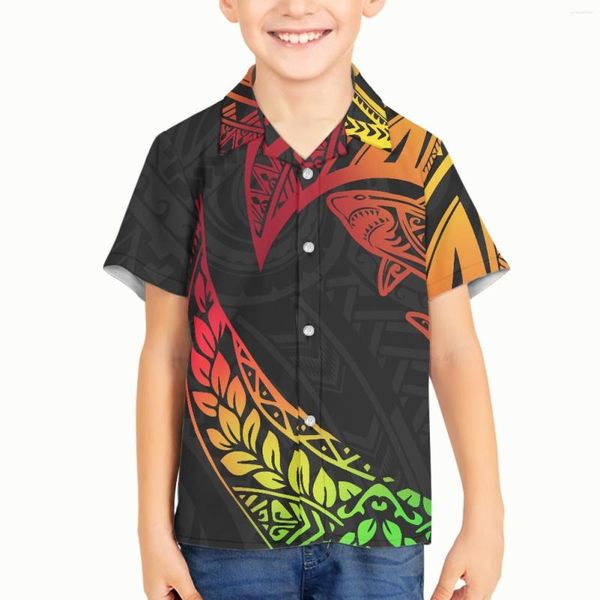 Camisas casuales para hombres Boy Kid Polynesian Tribal Samoan Totem Tattoo Samoa Prints Boys Mangas cortas Top Boutique Button Down T-shirts Kids Tee