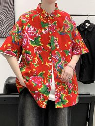 Casual shirts voor heren jongens noordoostelijke grote bloem Chinese stijl han kostuum shirt met korte mouwen