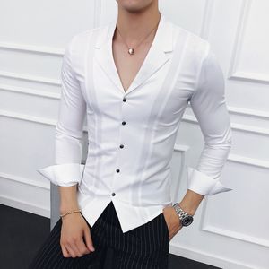 Camisas casuales para hombres Ropa de marca Hombres Primavera de alta calidad Manga larga Hombre con cuello en V Slim Fit Business Plus Size S 4XL 221128