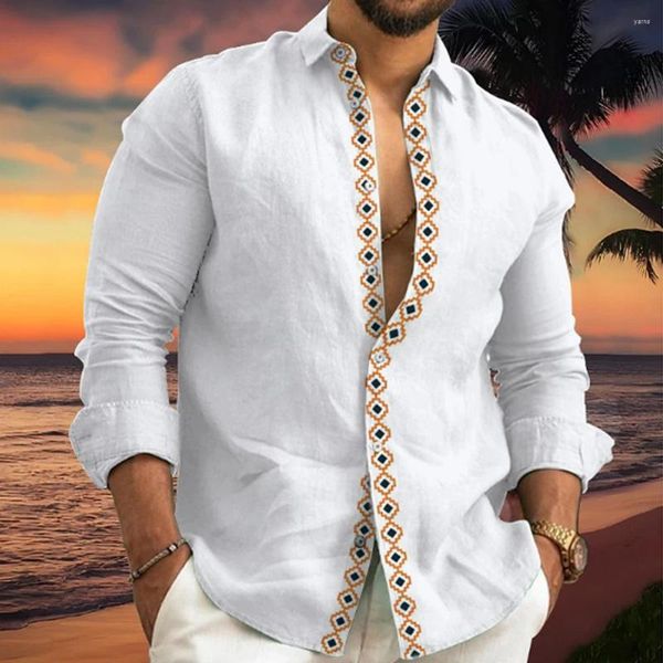 Camisas informales para hombre, camisa cómoda de marca, blusa de poliéster de playa, estampado con botones, primavera regular, cómoda, elegante, diaria