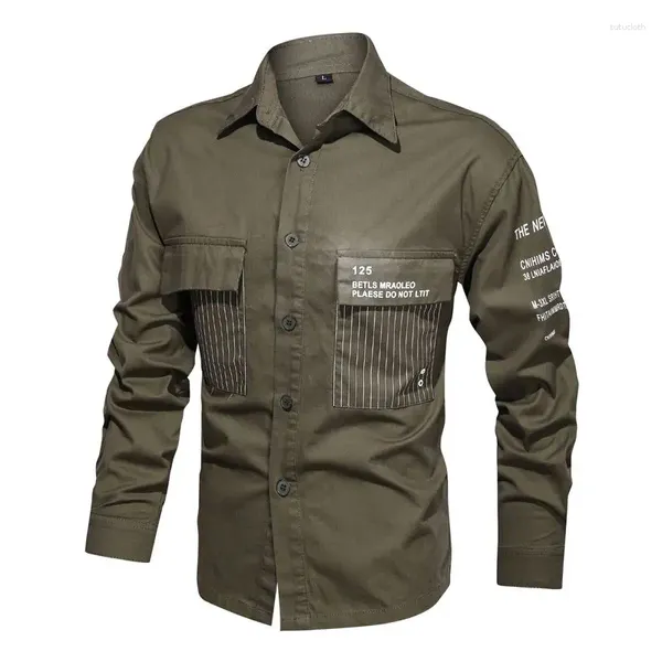 Chemises décontractées pour hommes Designer Men de coton hommes de chemise de coton Blouses Military Tactical Outdoor Pockets Buttons à manches longues Robe