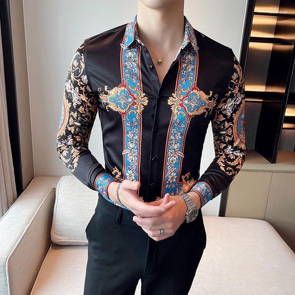 Hommes Chemises Décontractées Marque Designer Hommes Floral Chemise Robe De Luxe Paisley Imprimer À Manches Longues Blouse Homme Mode Baroque Hommes Vêtements