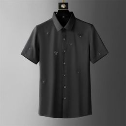 Casual shirts voor heren merk borduurwerk voor mannen korte mouw slanke zakelijke formele jurk sociale feest tuxedo blouse streetwear 2022men's