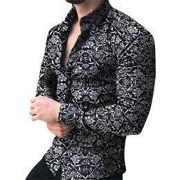 Chemises décontractées pour hommes Marque Chemise à manches longues Floral Mâle Blouse Eté Automne Top Vêtements camisa masculina vente 220915