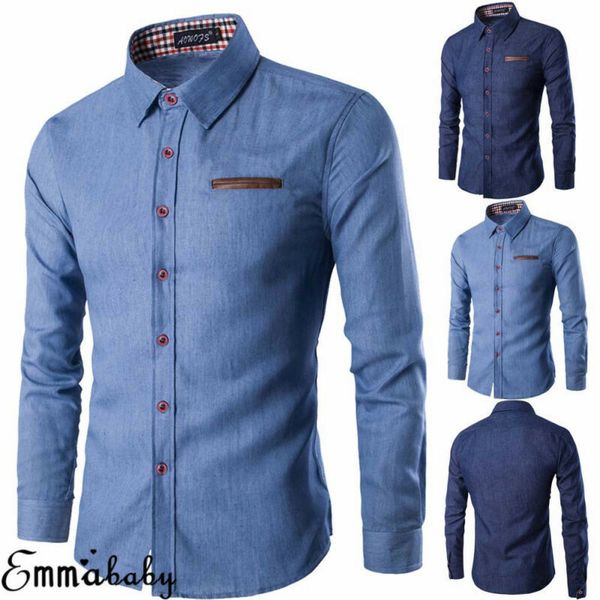 Chemises décontractées pour hommes Marque Hommes Casual Slim Fit Élégant Lavage Denim Manches Longues Jeans Chemises Smart Casual Mode Hommes Vêtements MXXL 230214