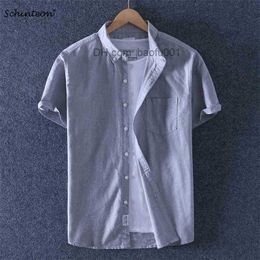 Chemises décontractées pour hommes Marque Schinteon Hommes Été Oxford Chemise décontractée à manches courtes 100% coton Chemises Col rabattu Arrivée 230706