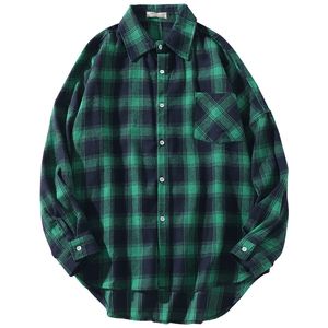 Chemises décontractées pour hommes Marque Printemps Automne Manches Longues Col En Flanelle Corée Style Vert Chemise Rouge Pour Hommes Plaid Harajuku Vêtements 230516