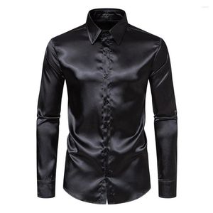 Camisas casuales para hombres Camisa transpirable para hombres Elegante seda satinada Manga larga Slim Fit Botón Abajo Traje formal de negocios Mejorar