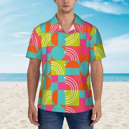 Camisas casuales para hombres Bloque de colores brillantes Camisa de playa Man Geométrico Geométrico Hawaiano Gráfico de manga corta Elegantes blusas de gran tamaño Idea de regalo