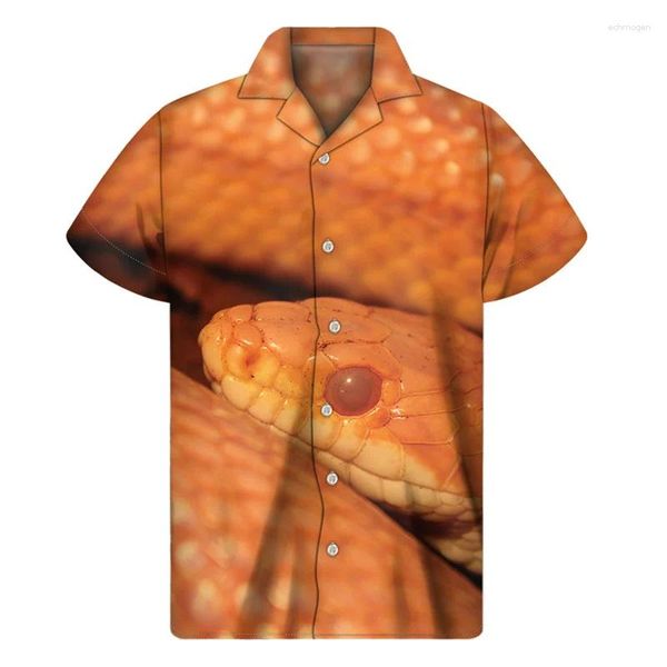 Camisas casuales para hombres Serpiente de colores brillantes Estampado 3D Hombres hawaianos Verano Patrón animal Camisa con botones de solapa Mangas cortas sueltas Tops Blusa