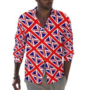 Chemises décontractées pour hommes Drapeau britannique Chemise de rue Homme Royaume-Uni Printemps Rétro Blouses Manches longues Imprimé Vêtements surdimensionnés