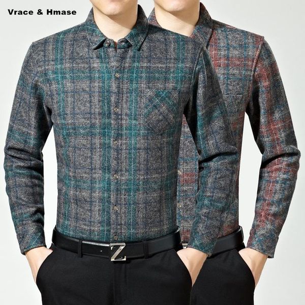 Camisas casuales para hombres Estilo británico Negocios Caballero Impresión a cuadros Camisa de manga larga de lujo Invierno 2022 Calidad Camisa de hombre de lana engrosadaM