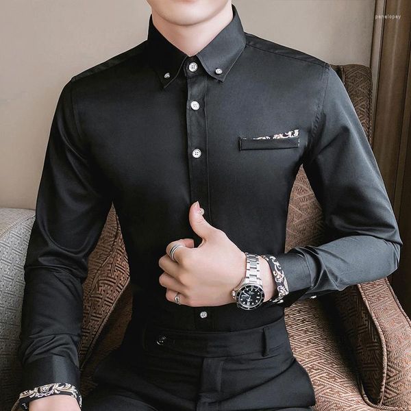 Chemises décontractées pour hommes Style britannique Gentleman chemise d'affaires coréenne coupe ajustée à manches longues Streetwear fête sociale chemisier de smoking