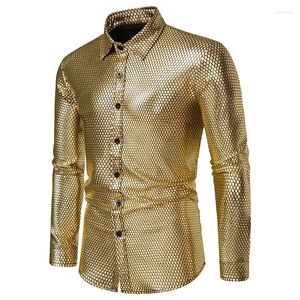 Chemises décontractées pour hommes bronzant à manches longues chemise à revers boutonnée fête disco Costume de bal de Noël