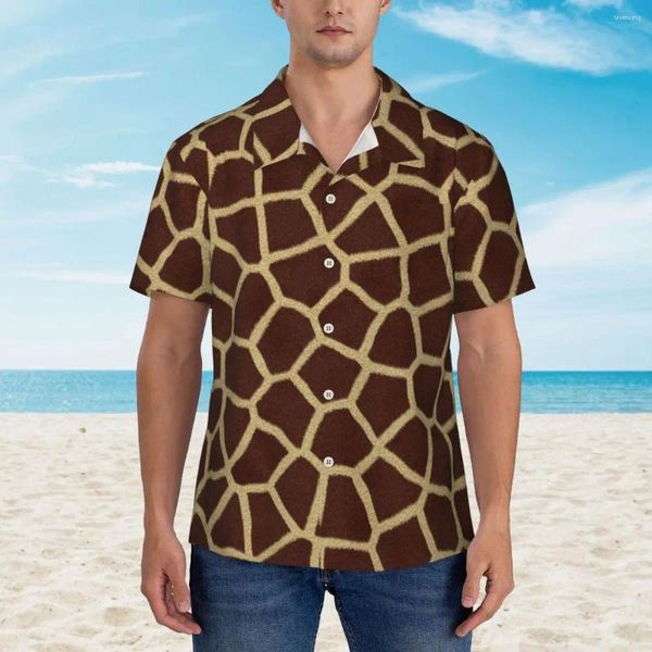 Chemises décontractées pour hommes Chemise de girafe marron imprimé animal élégant Hawaii mâle à manches courtes vacances Y2K Street Graphic Blouses surdimensionnées