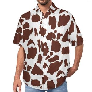 Chemises décontractées pour hommes marron blanc vache imprimé Animal chemise de plage été mode Blouses homme imprimé grande taille