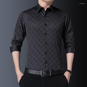 Chemises décontractées pour hommes Brown Mode Hommes Manches longues pour col rabattu Imprimer Slim Fit Smart Work Vêtements