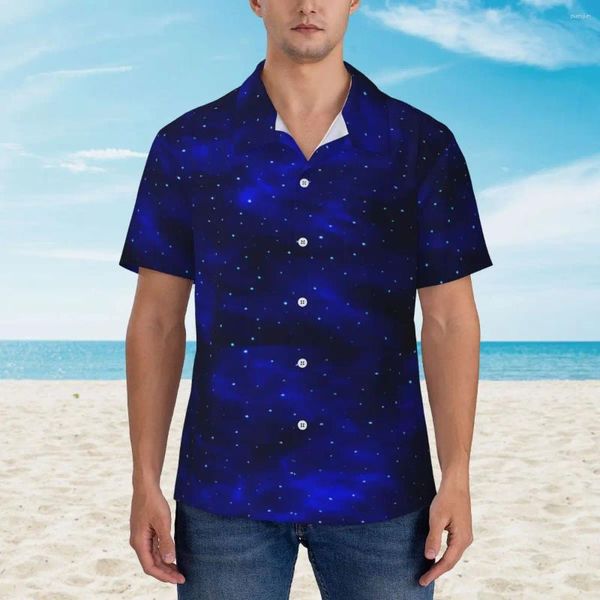 Chemises décontractées pour hommes Bule Galaxy Shirt Stars Imprimé élégant Hawaii Mens Sleews Garmands Modèles élégants Blans surdimensionnés