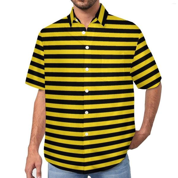 Camisas casuales para hombres Bumble Bees Camisa de playa Rayas amarillas y negras Hawaii Hombre Blusas geniales Mangas cortas Diseño Tops Tallas grandes 4XL