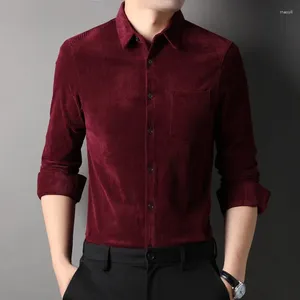 Chemises décontractées pour hommes Bourgogne Rouge Velours Social Réchauffé Pour Hommes Velours Blouse Grande Taille Claret Vert Gentleman Vêtements Mari Porter