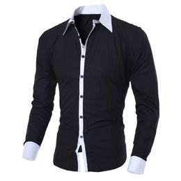 Camisas informales para hombre, negocios, estilo blanco y negro, personalidad a la moda, solapa delgada, ropa para hombre, blusa superior de manga larga 220922