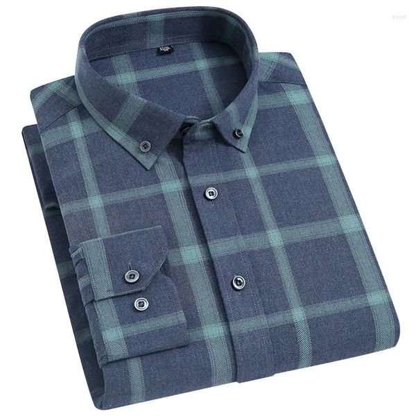 Camisas casuales para hombres Business Casuan Camisa a cuadros de manga larga para hombres Camisa a cuadros para hombres Fibra de bambú Suave Cómodo Ajuste regular Ocio Rayas