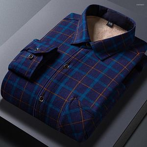 Casual shirts voor herenbedrijf chic middele lengte mannen winter shirt formele vader plaid print voor werk