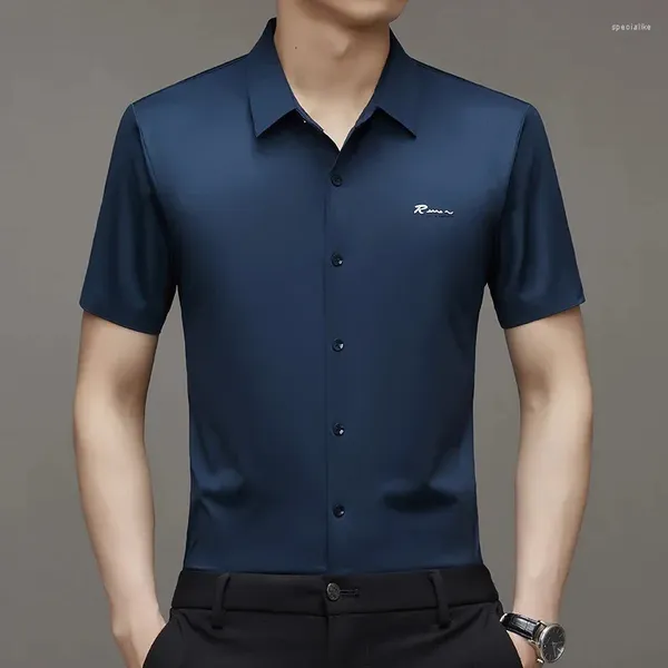 Camisas casuales para hombres Camisa de negocios 2024 Verano para hombres Ropa delgada sin costuras Top Imprimir Coreano Mens Chemise Homme LM