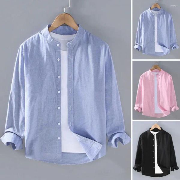 Camisas casuales para hombres Camisa de negocios Elegante Abrigo de cárdigan de cuello con diseño de un solo pecho mangas largas suaves para primavera