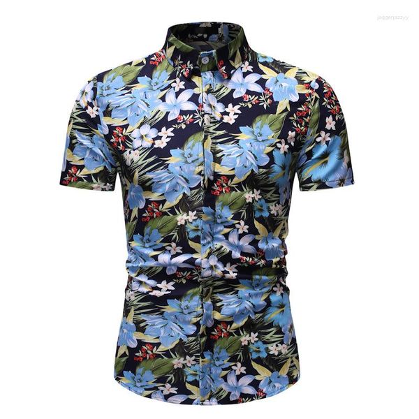 Camisas informales para hombre, camisa de manga corta con estampado de negocios para hombre, camisetas de verano para fiesta, flores de hojas para hombre, playa hawaiana para hombre