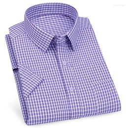 Chemises décontractées pour hommes Business Short Shirt Classic Classic Striped Plaid Mas Male Robe Social Bleu Purple Bleu 6xl Plus grande taille