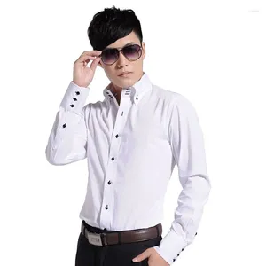 Chemises décontractées pour hommes Business Slim White Shirt coréen col pointu vêtements de mode mâle français boutons de manchette hommes robe noir bleu