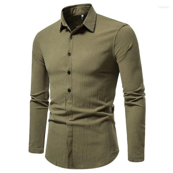 Camisas casuales para hombres Negocios Color sólido Primavera y otoño Camisa de doble botonadura Moda Manga larga